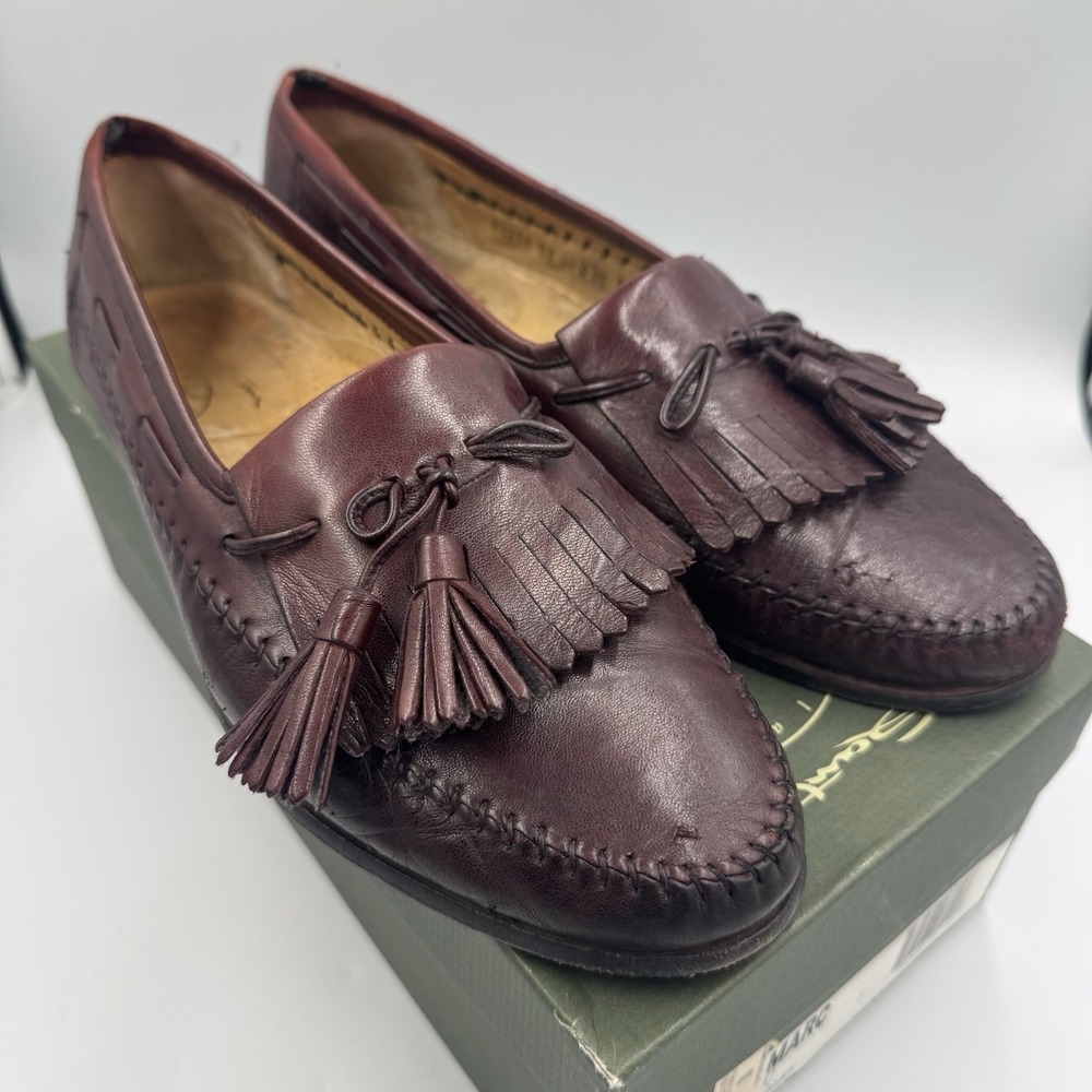 Santoni Mens Brown Leather Tassel Marc Loafers Italy Size 10 Box and Dust Bags